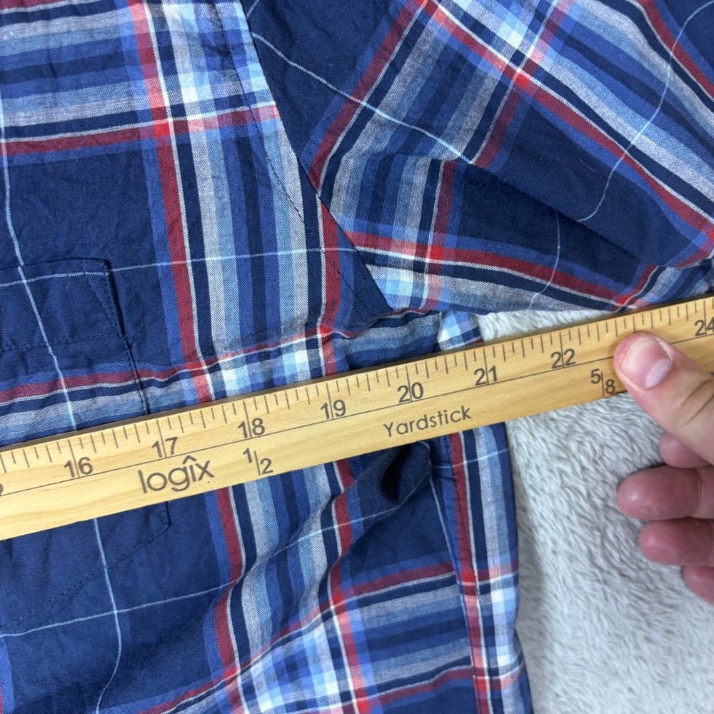 Under 5'10 Shirt Mens M Button Down Plaid Navy Blue Casual Tailored Fit - Picture 4 of 7